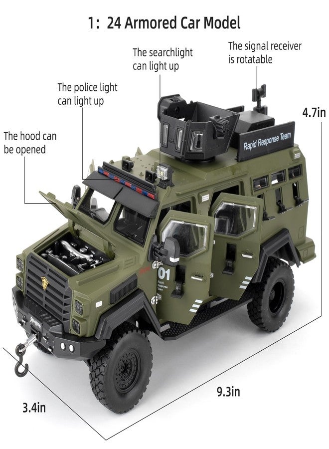 LOVEPOSELY Compatible for 1:24 Saber-Toothed Tiger Alloy Armored Car Model, Collectible Diecast Armoured Explosive Protected Vehicle Toy, Pull Back Toy Car with Sound and Light for Adult Kids (Green) - Image 2